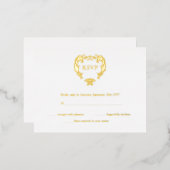 Elegant Crest Monogram Weddenschap Gold RSVP-kaart Folie Uitnodiging Briefkaart (Voorkant / Achterkant)