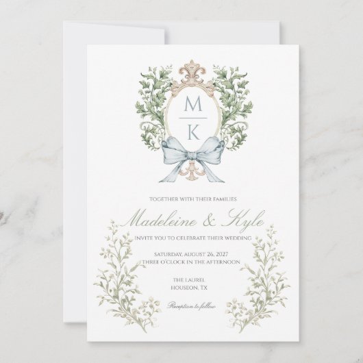 Elegant Crest Monogram Wedding Invitation (Devant)