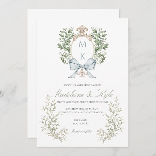Elegant Crest Monogram Wedding Invitation (Devant / Derrière)