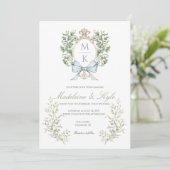 Elegant Crest Monogram Wedding Invitation Kaart (Staand voorkant)