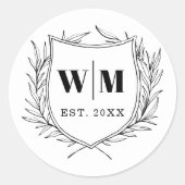 Elegant Crest Monogram Wedding Ronde Sticker (Voorkant)