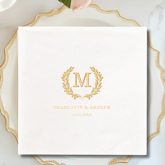 Elegant Crest Monogram Witte Huwelijk Folie Servetten