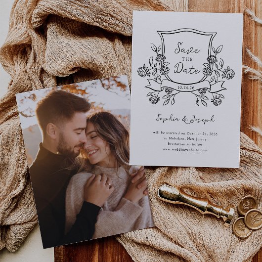Elegant Crest | Zwart-wit en foto Save The Date