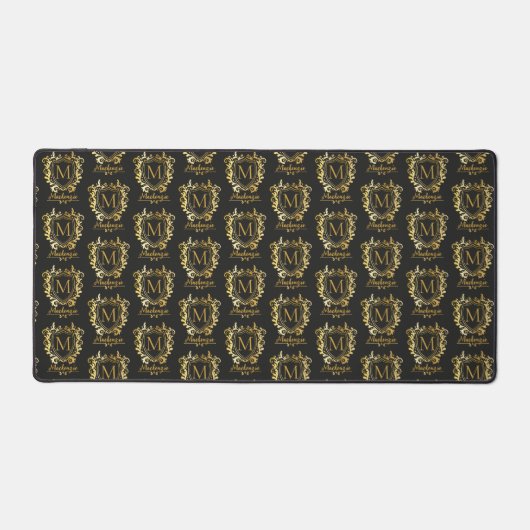 Elegant Crested Monogram Naam Matte Zwart | Goud Bureaumat (Voorkant)