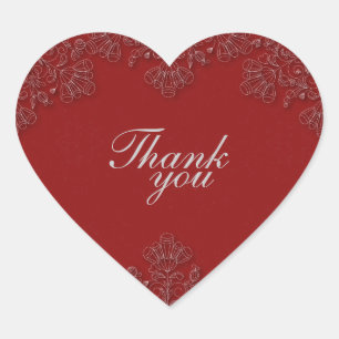 Elegant crimson floral swirls bruiloft bedankt hart sticker