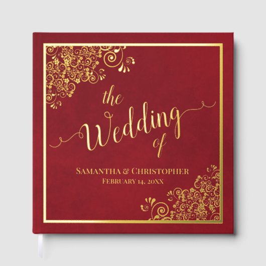 Élégant Crimson Red Gold Foil Mariage (Recto)