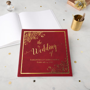 Élégant Crimson Red Gold Foil Mariage