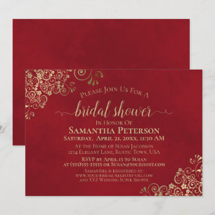 Elegant Crimson Red & Gold Lace Vrijgezellenfeest Kaart