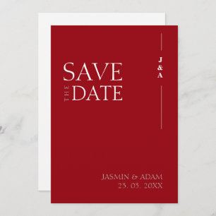 Elegant Crimson Red minimalistisch monogram bruilo Save The Date
