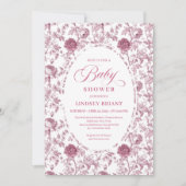 Elegant Crimson Rose Pattern Baby Shower Invites Kaart (Voorkant)