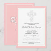 Elegant Cross Baby Girl Uitnodiging (Voorkant / Achterkant)