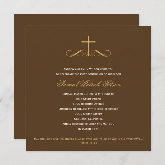 Elegant Cross Baptism/Christening/Eerste Communie Kaart (Voorkant / Achterkant)