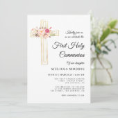 elegant cross first holy communiqué uitnodiging (Staand voorkant)