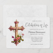 Elegant Cross met roze bloemen Memorial Kaart (Voorkant / Achterkant)