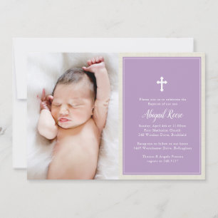 Elegant Cross Paarse Foto Baptisme Christening Kaart