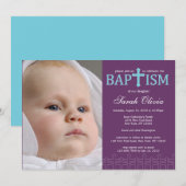 Elégant Cross Photo Baptism Invitation (Devant / Derrière)