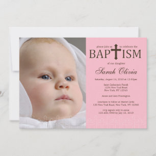 Elegant Cross Photo Baptisme Invitation Kaart