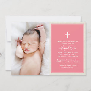 Elegant Cross Pink Foto Baptisme Christening Kaart