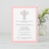 Elégant Cross Rose Girl First Communion Invitation (Debout devant)