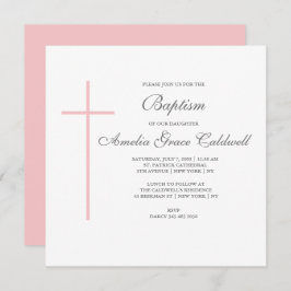 Elegant cross roze uitnodiging