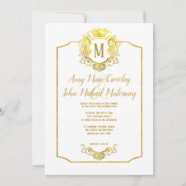 Elegant Crown Gold Royal Crest Wedding Invitation Kaart