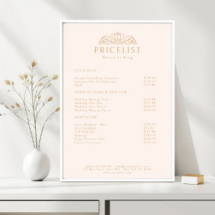 Elegant Crown Logo Blush Beige Salon Prijslijst Poster