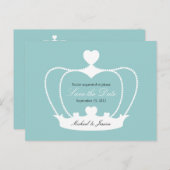 Elegant Crown Save the Date Briefkaart - Blauw (Voorkant / Achterkant)