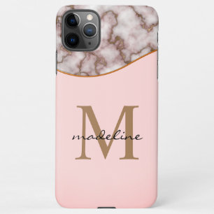 Elegant Crusted Gold Marble Dusty Pink Monogram iPhone 11Pro Max Hoesje