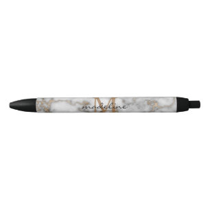 Elegant Crusted Marble Black Gray Monogram Zwarte Inkt Pen
