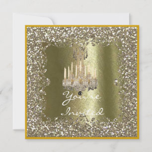 ELÉGANT CRYSTAL Gold Sparkle Holiday Invitation