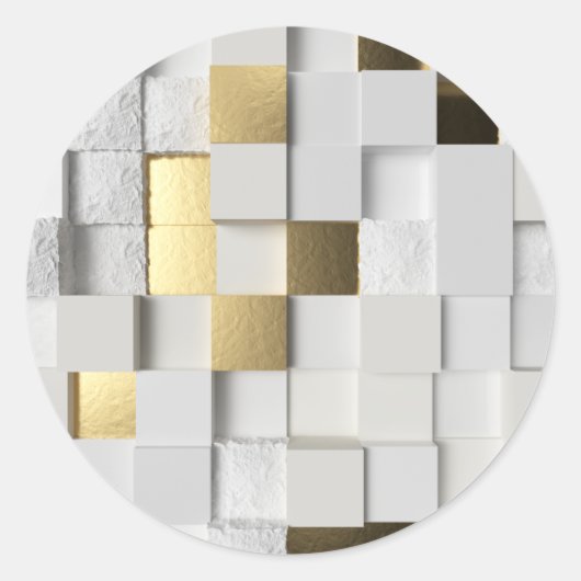 Elegant Cube wall 3D art. wit en goud Ronde Sticker (Voorkant)