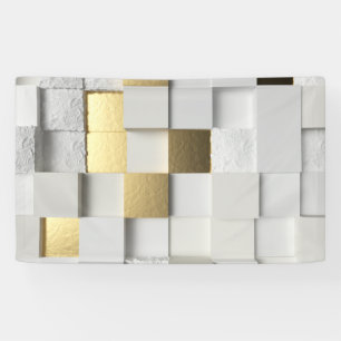 Elegant Cube wall 3D art. wit en goud Spandoek