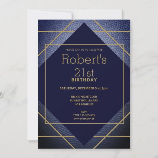 Elégant Cuir Bleu Invitation 21e Anniversaire (Devant)
