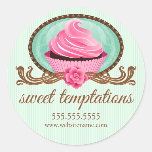 Elegant Cupcake Bakery Box Seals Ronde Sticker (Voorkant)