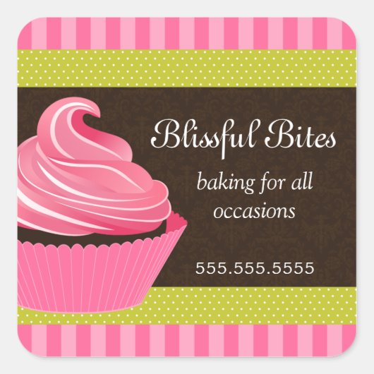 Elegant Cupcake Bakery Box Seals Vierkante Sticker (Voorkant)