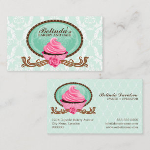 Elegant Cupcake Bakery Damask Visitekaartje