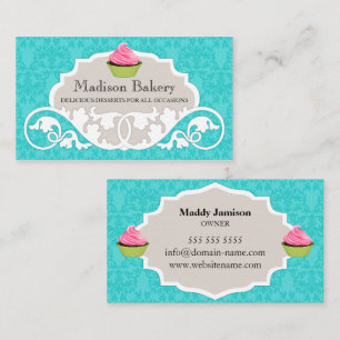 Elegant Cupcake Bakery Swirl Damask Visitekaartje