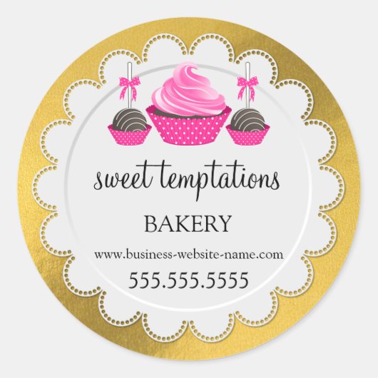 Elegant Cupcake Cake Poppen Doily Faux Gold Foil Ronde Sticker (Voorkant)
