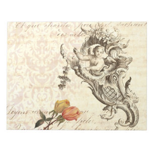 Elegant  Cupid- en Damasblauw-design Notitieblok