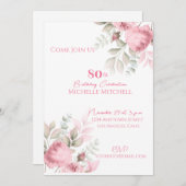 Elegant Custom 80th Verjaardag Roze Bloemen Kaart (Voorkant / Achterkant)