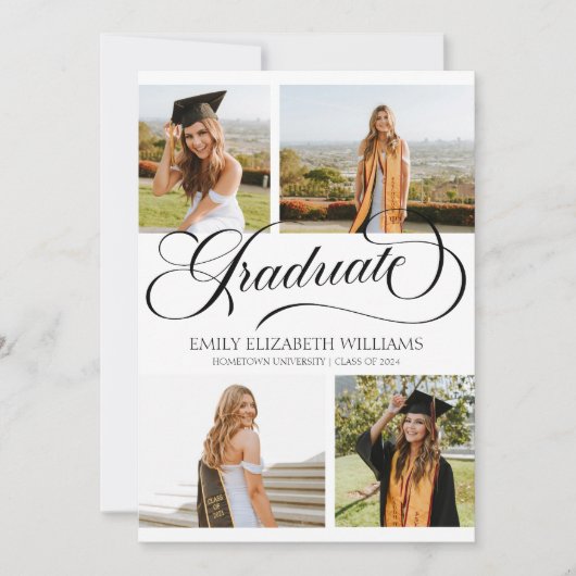 Elegant Custom Afbeelding Photo Collage Afstuderen Aankondiging (Voorkant)