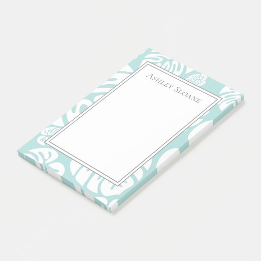 Elegant Custom Baby Blue White Tropische bladeren Post-it® Notes (Schuin)