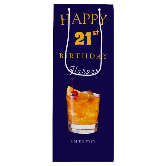 Elegant Custom Birthday Celebration Wine Gift Bag Wijn Cadeautas (Voorkant)