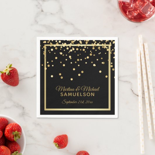 Elegant Custom Black Gold Confetti Weddenschap Servetten (Insitu)