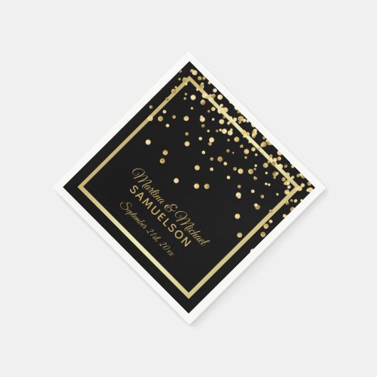Elegant Custom Black Gold Confetti Weddenschap Servetten (Hoek)