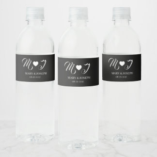 Elegant Custom Black Wedding Water Bottle Label Waterfles Etiket