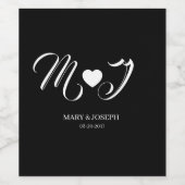 Elegant Custom Black Wedding Wine Bottle Label Wijn Etiket (Enkel label)