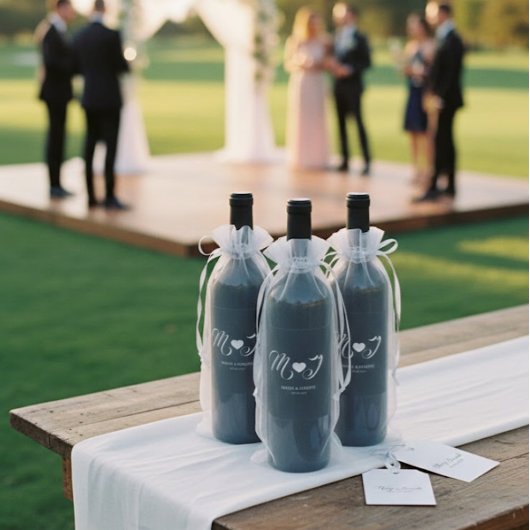 Elegant Custom Black Wedding Wine Bottle Label Wijn Etiket