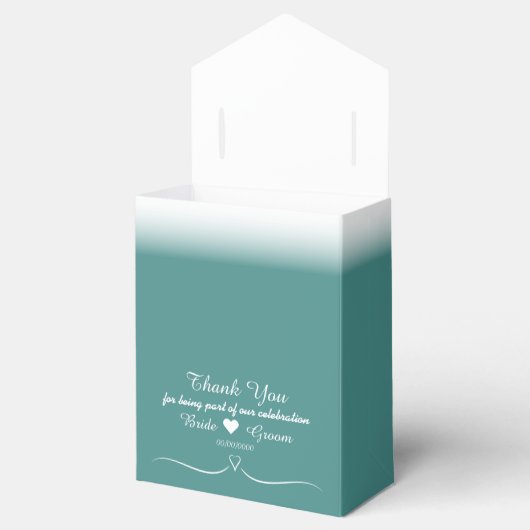 Elegant Custom Blauwgroen Bruiloft Hart Favor Box Bedankdoosjes (Geopend)