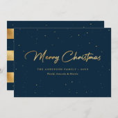 Elegant Custom Blue- en Gold Foil-kerstkaarten Feestdagenkaart (Voorkant / Achterkant)